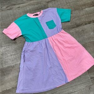 Dangerfield Colorblock Mini Dress - Pink, Green, and Purple